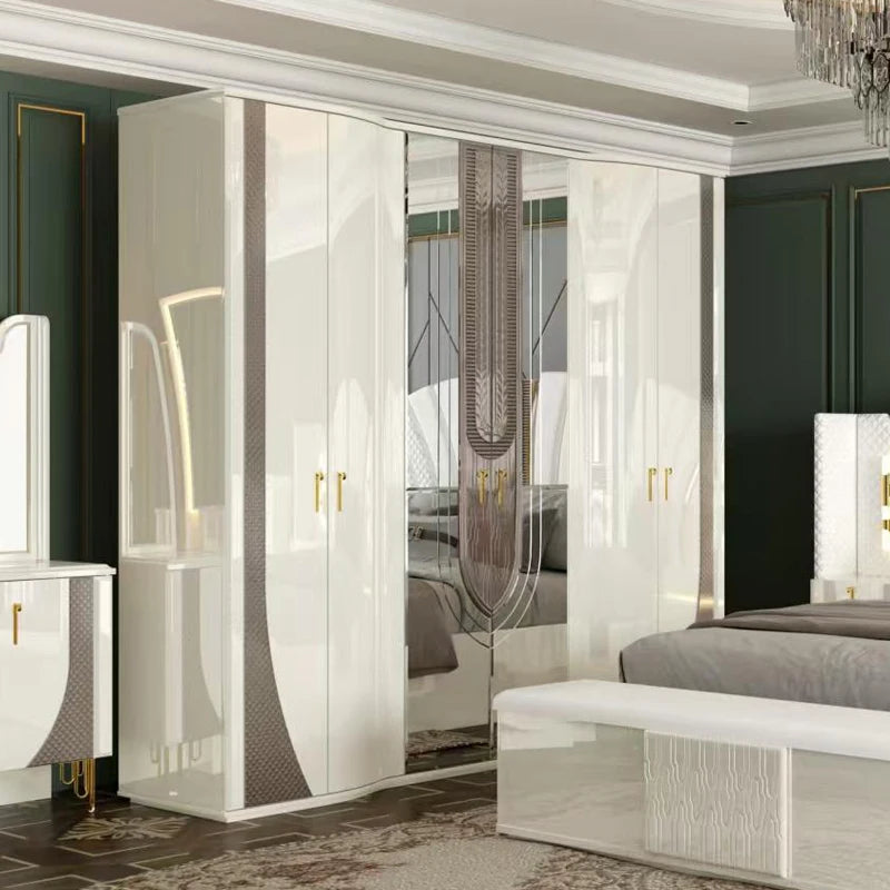 A Royal Luxury Gold Wood Frame Double King Size Bed Set Home Villa Classic Modern Design Wooden Full Bedroom Sets Furniture