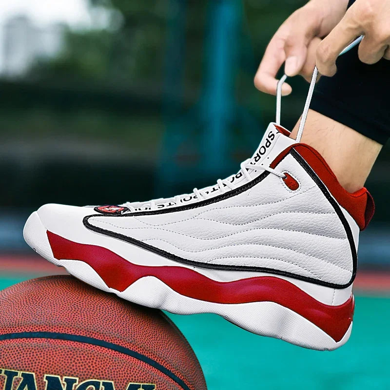 Luxury Leather Basketball Shoes Anti Slip Outdoor Trainers — Black | KIMLUD