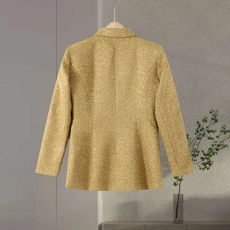 KIMLUD, Elegant Paillettes Blazer Coat Women Lapel Doube-breasted Fake Pocket Slim Jackets Lady 2025 Autumn Winter Streewear Female New, KIMLUD Womens Clothes