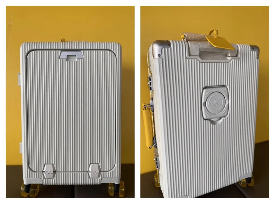 Aluminum Front-Opening Carry-On Luggage — Deep Navy With Mint Accents | KIMLUD