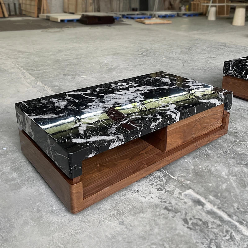 Solid Wood Coffee Table Minimalist Round — Charcoal Black | KIMLUD