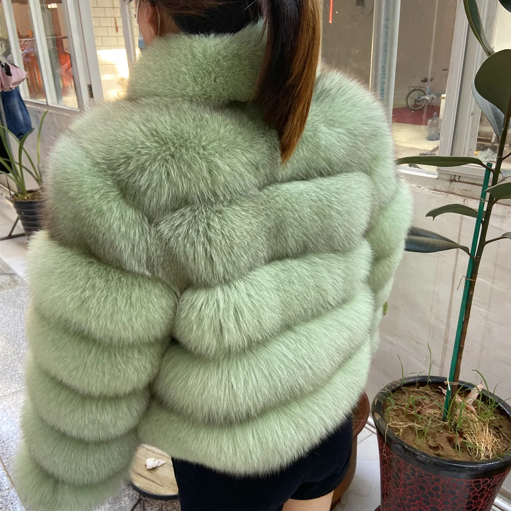 QUEENTINA Fox Fur Coat Real Winter New Outwears Women's Fashion Luxury Jacket High Quality Clothing Natural And Stand Collar