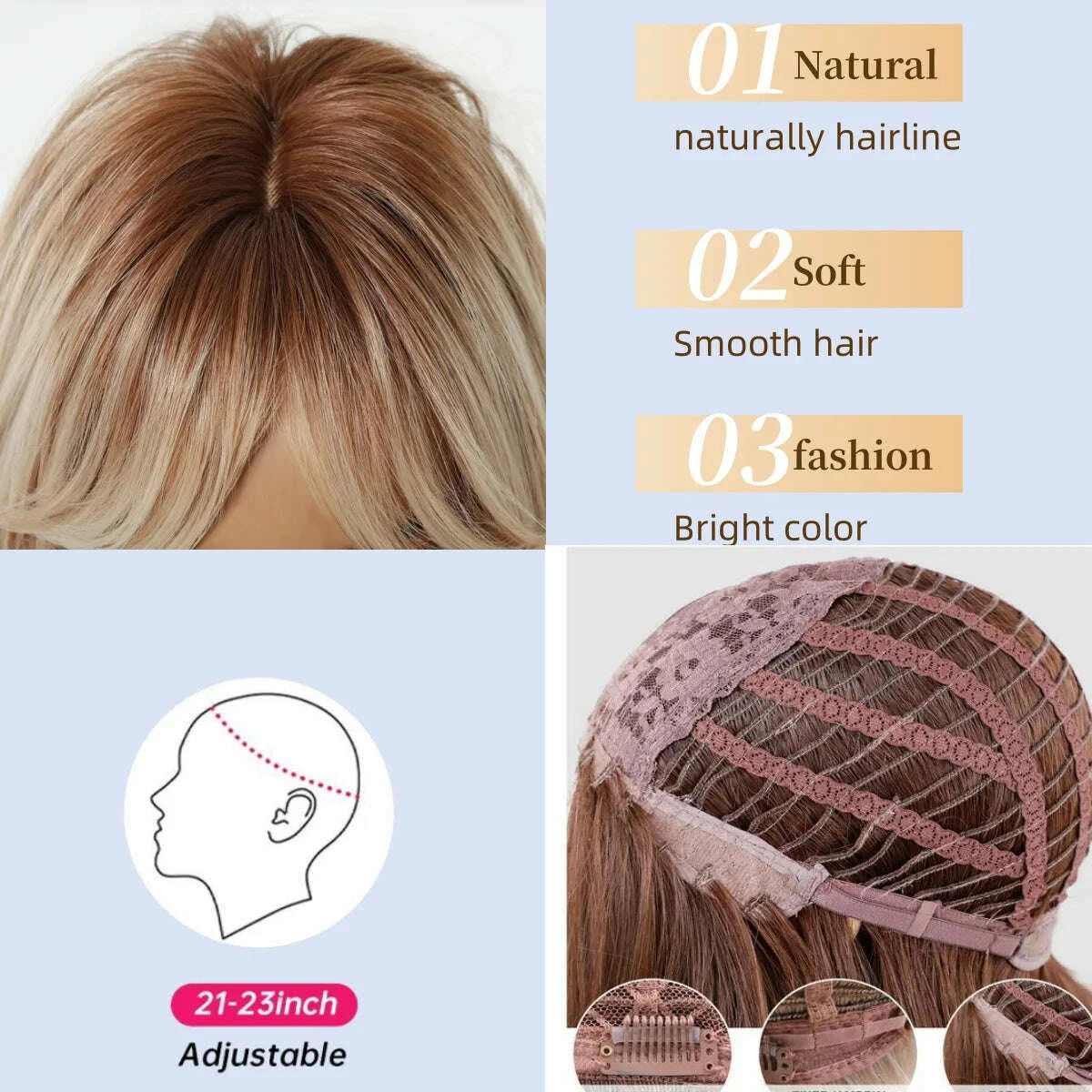 KIMLUD, Golden Blonde Mixed Synthetic Wig Dark Root Wavy Hair With Side Bangs for Women Daily Party Cosplay wig Heat Resistant Fiber, KIMLUD Womens Clothes