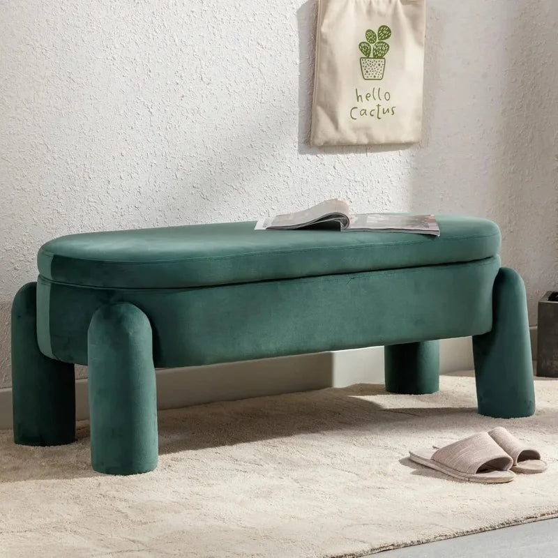44.7 Inch Upholstered Ottoman Bench, Velvet Fabric End of Bed Stool, Cute Entryway Storage Seat