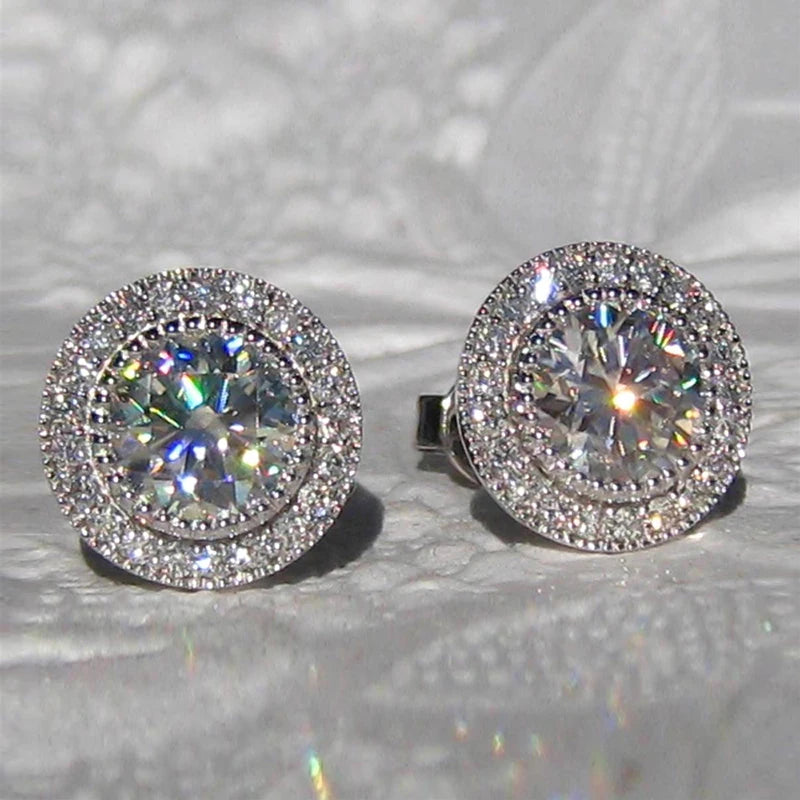 Cubic Zirconia Stud Earrings Dainty Small Round — Clear | KIMLUD