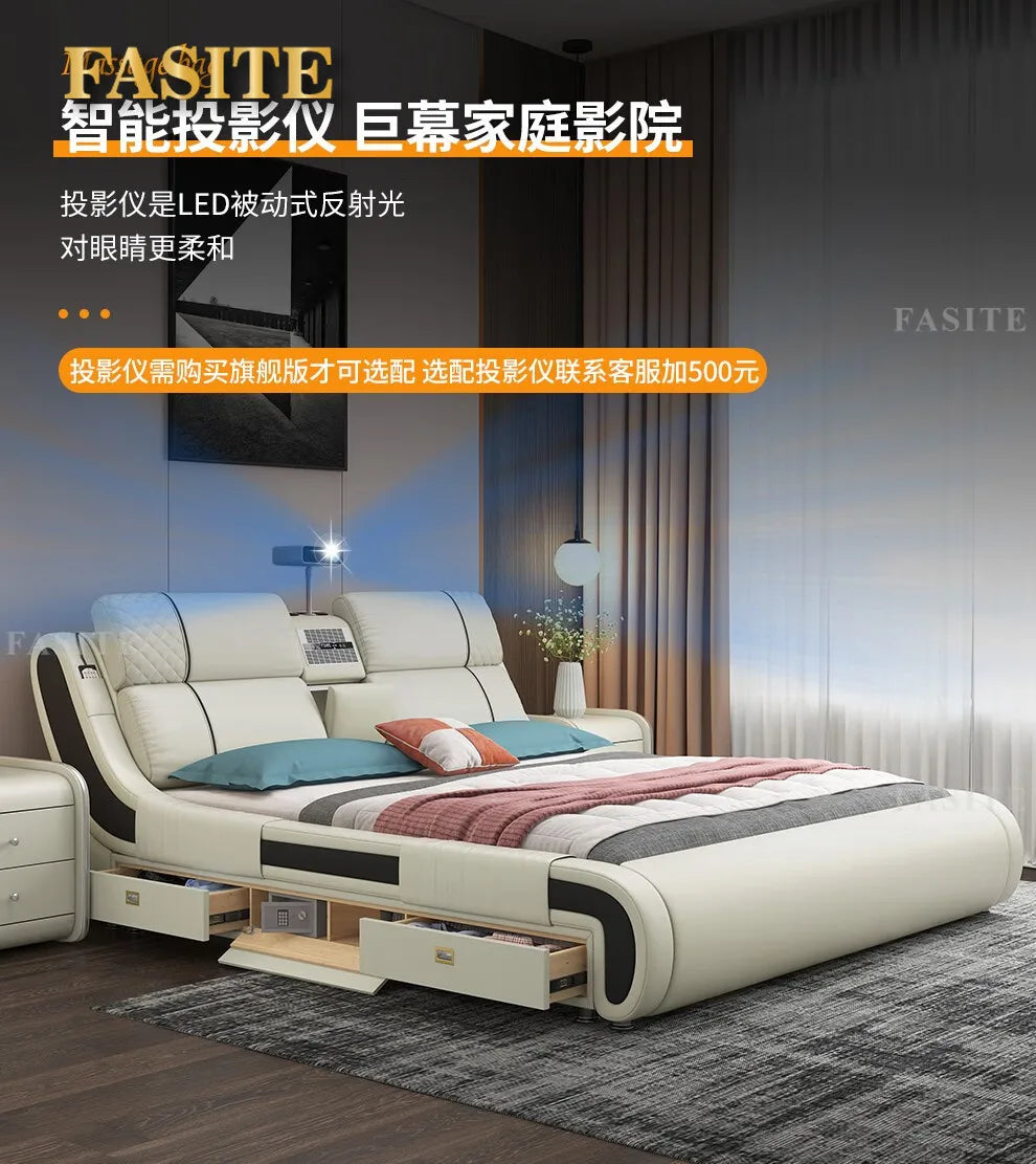 Modern Simple Massage Bed Luxury Water Proof Design Bedframe Double Bed Smart White Nordic Furniture