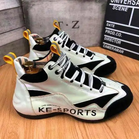 Men High Top Chunky Sneakers Fashion Casual Microfiber Leather Mesh Breathable Increased Internal Cover Bottom Platform Shoes