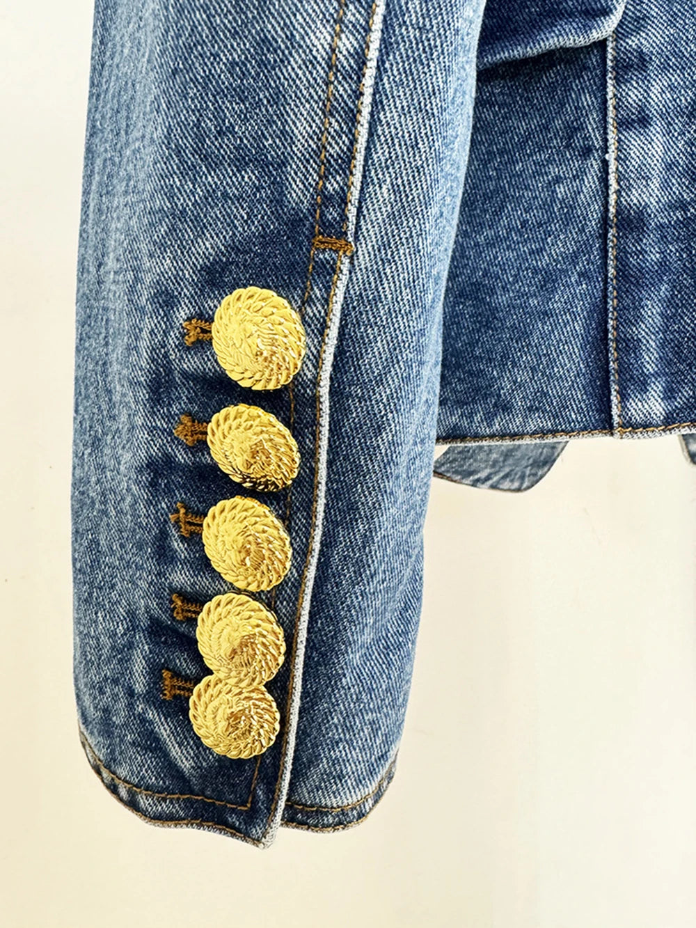 Modphy High Quality Women'S Double Breasted Slim Fit Denim Blazer Long Sleeve Jean Jacket High Waisted Pencil Mini Skirt Set