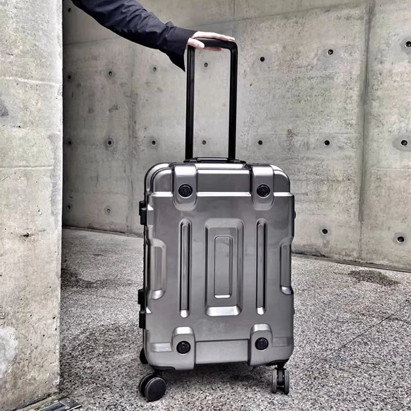 Aluminum Frame Solid Luggage With Wheels — Silver | KIMLUD