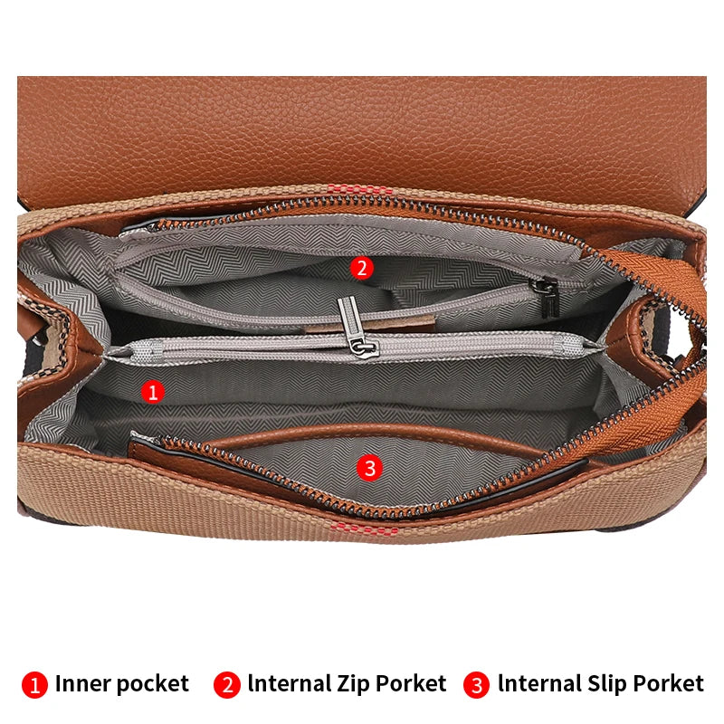 Canvas Patchwork Plaid Shoulder Bag Large Capacity — Tan | KIMLUD