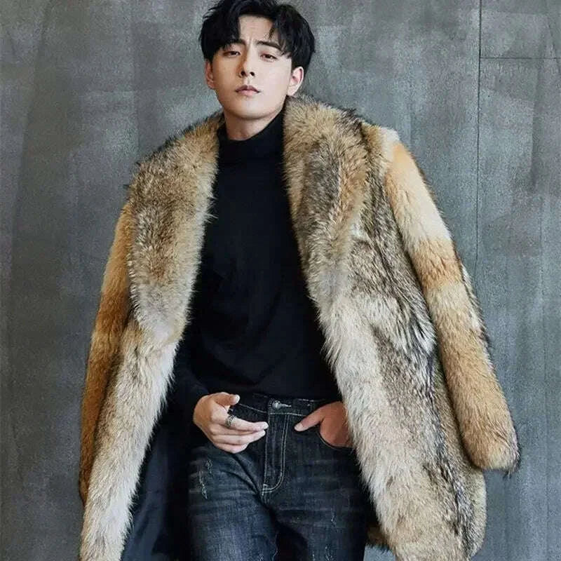 KIMLUD, 2024 High-end Direct Sales Men's Medium and Long Wolf Fur Coat Fur Coat Mink Fur Coat Men, KIMLUD Womens Clothes