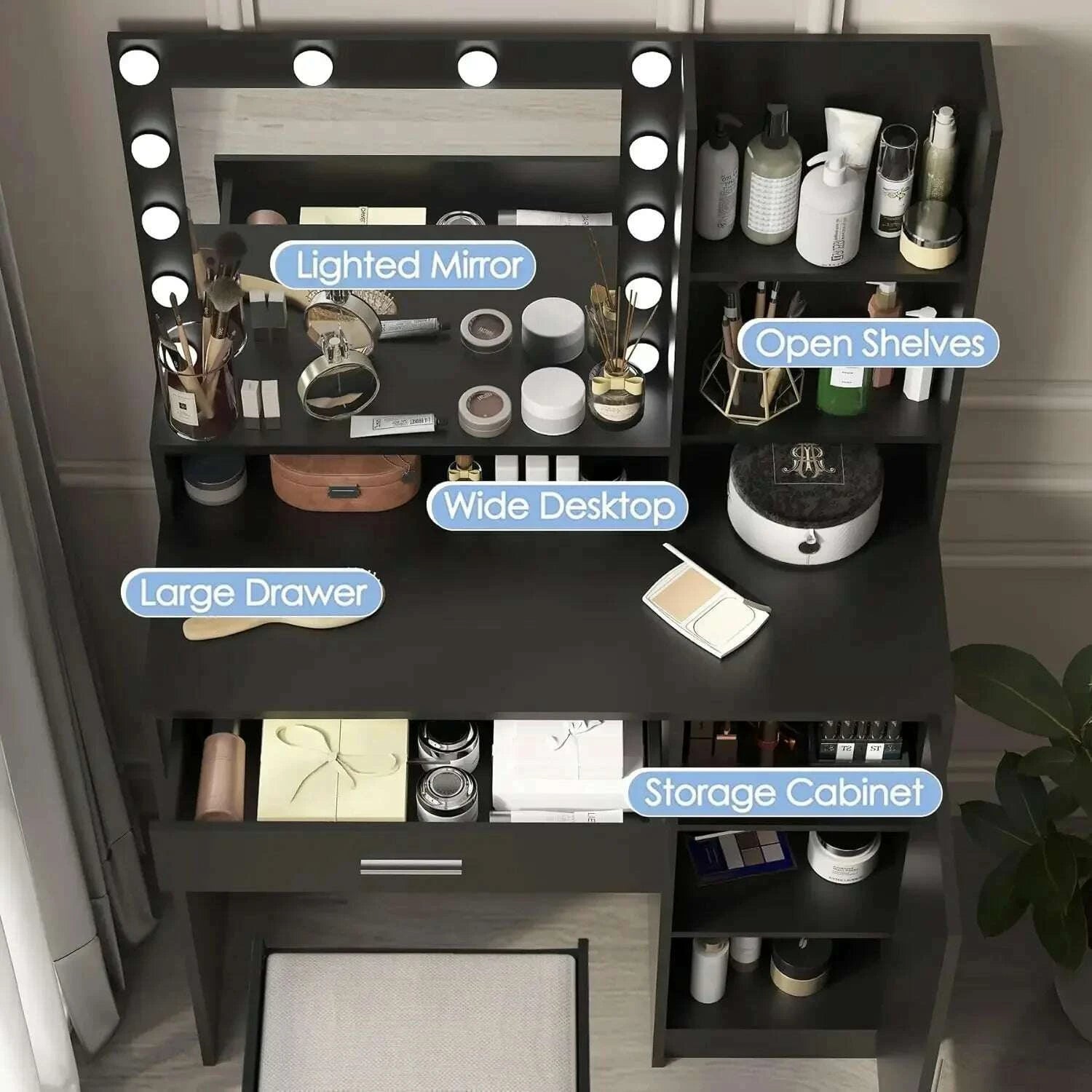 vanity-desk-with-mirror-light-large-drawer-three-level-storage-dresser-bedroom-dressing-table-black-with-stoolkimlud-womens-fashion-34600015
