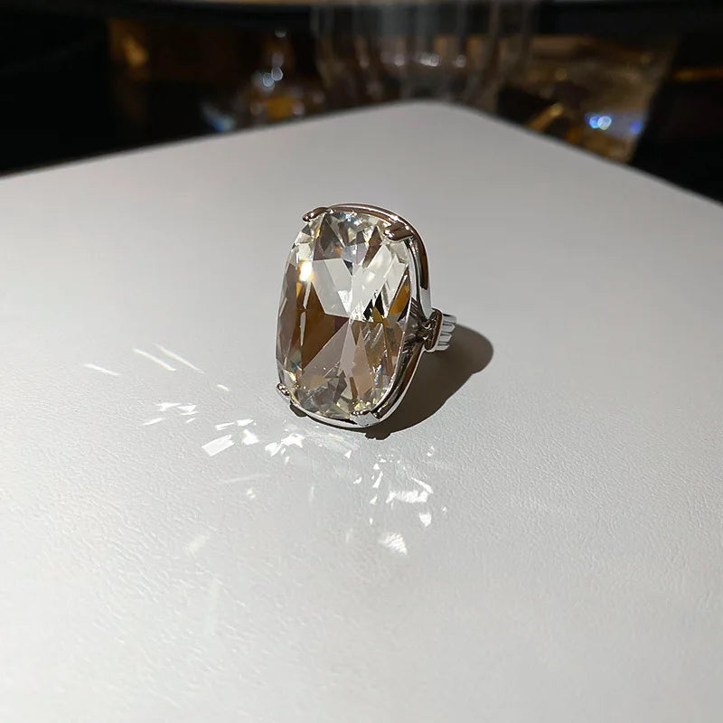 Rings Big Oval Clear Crystal Glass Open Rings — Clear | KIMLUD