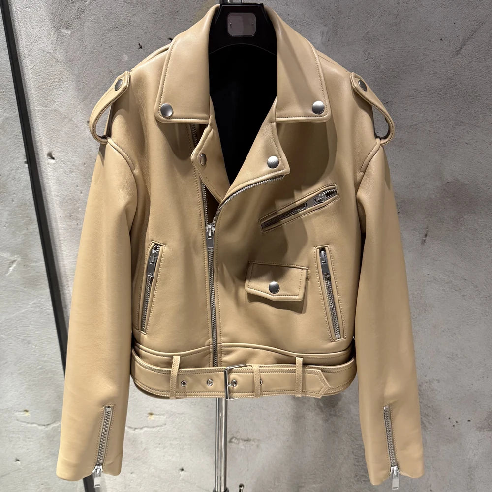 Crocdile Leather Bomber Ladies Real Sheepskin Coat Genuine Sheep Leather Biker Jacket 20325