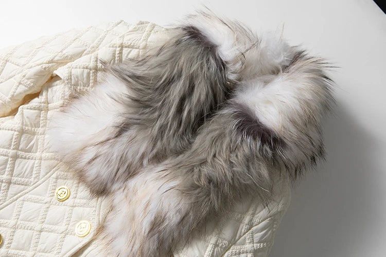 Color Blocking Fur Collar Coat – Polyester Cotton | KIMLUD