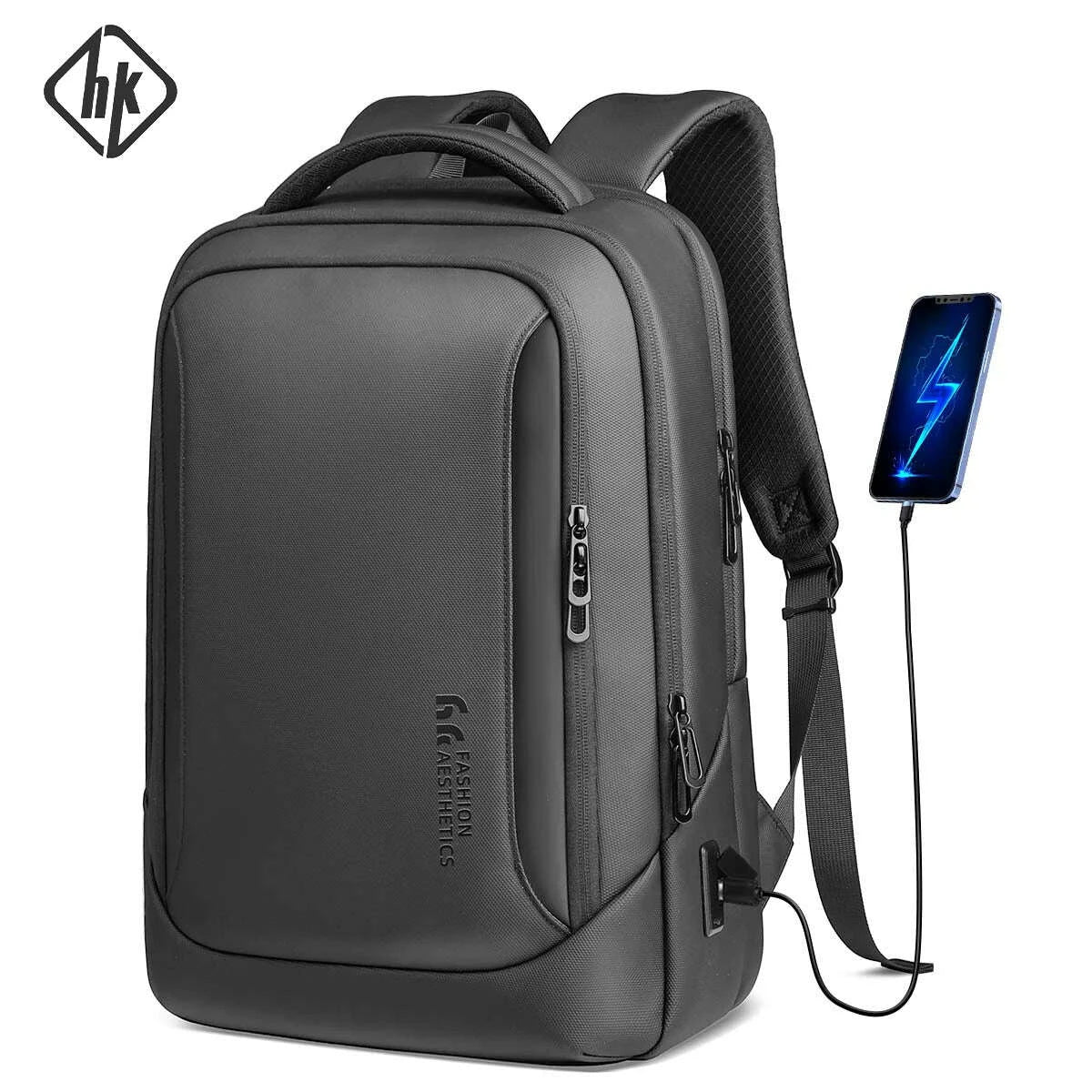 HK Men's Designer Laptop Bag Waterproof School Bags for College Boys Male Business Sports Travel Backpack Men With USB Charging