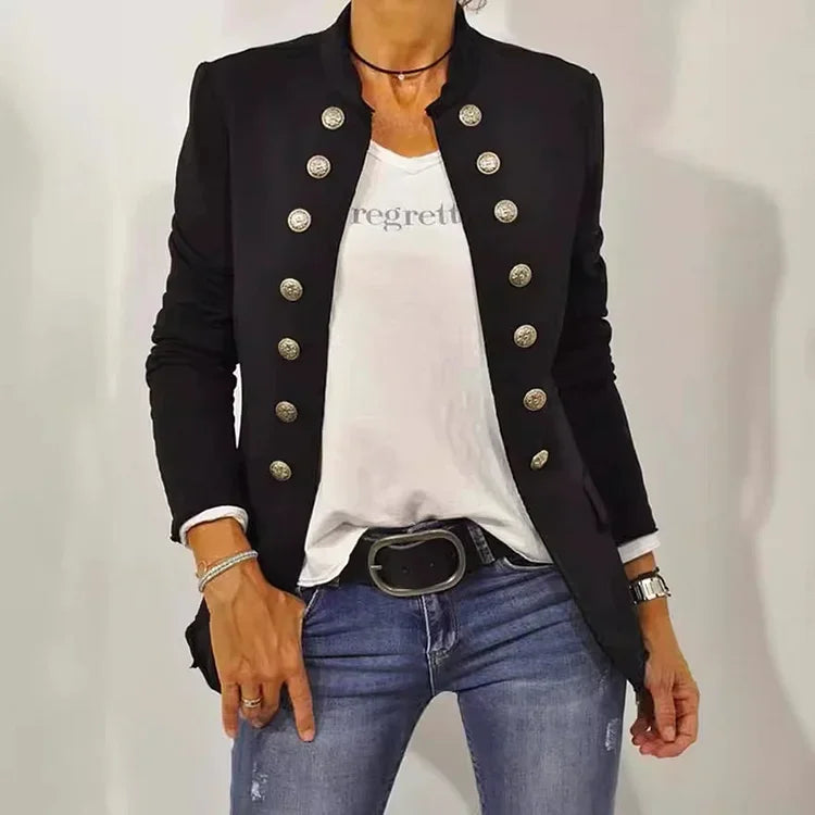 Everyday Stand Collar Long Sleeve Double Breasted Jacket Women Spring Fashion Slim Fit Top Elegant All-match Jacket Outerwear