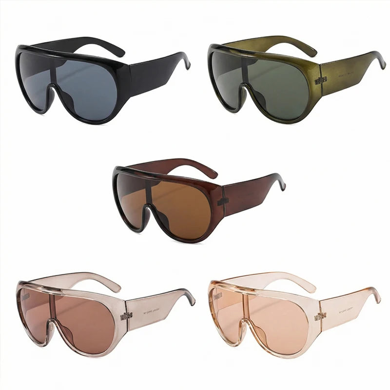 Y2K Oversized Shield Sunglasses One-Piece Visor — Black | KIMLUD