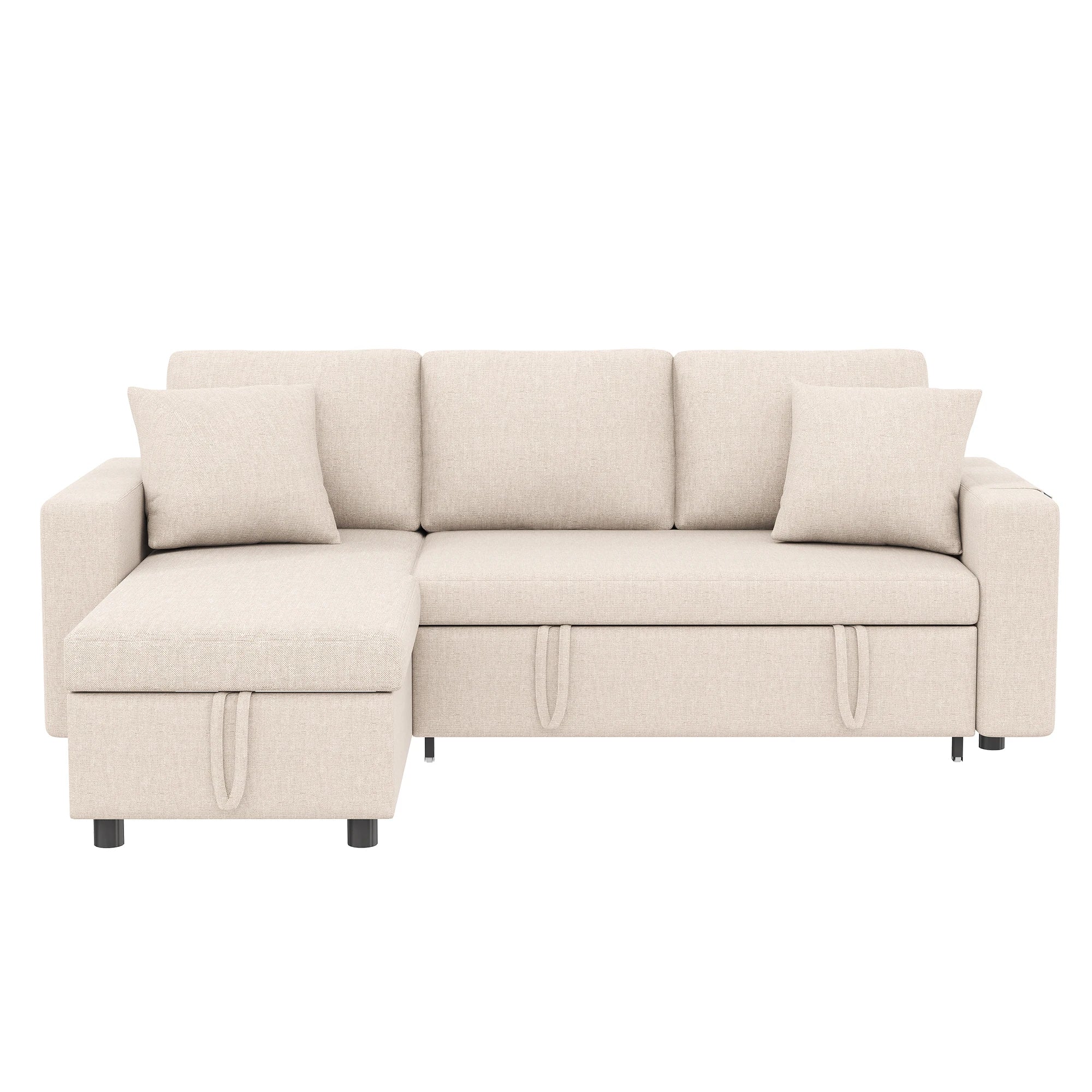 PINGGO L-Shape Sofa Bed with Sleeping Function, Convertible Armchair with Storage & Pocket Storage, Left Right Interchangeable