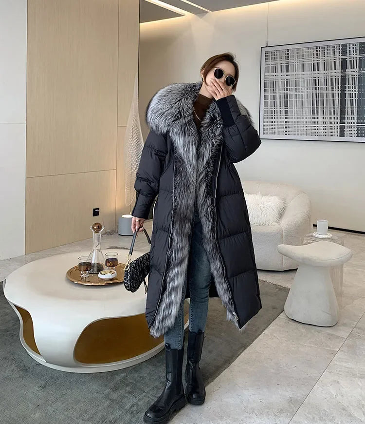 Hot Sales New Winter Long Goose Down Female Parka Fashion Thicken Warm Down Jacket with Large Real Fox Fur Collar Women Overcoat