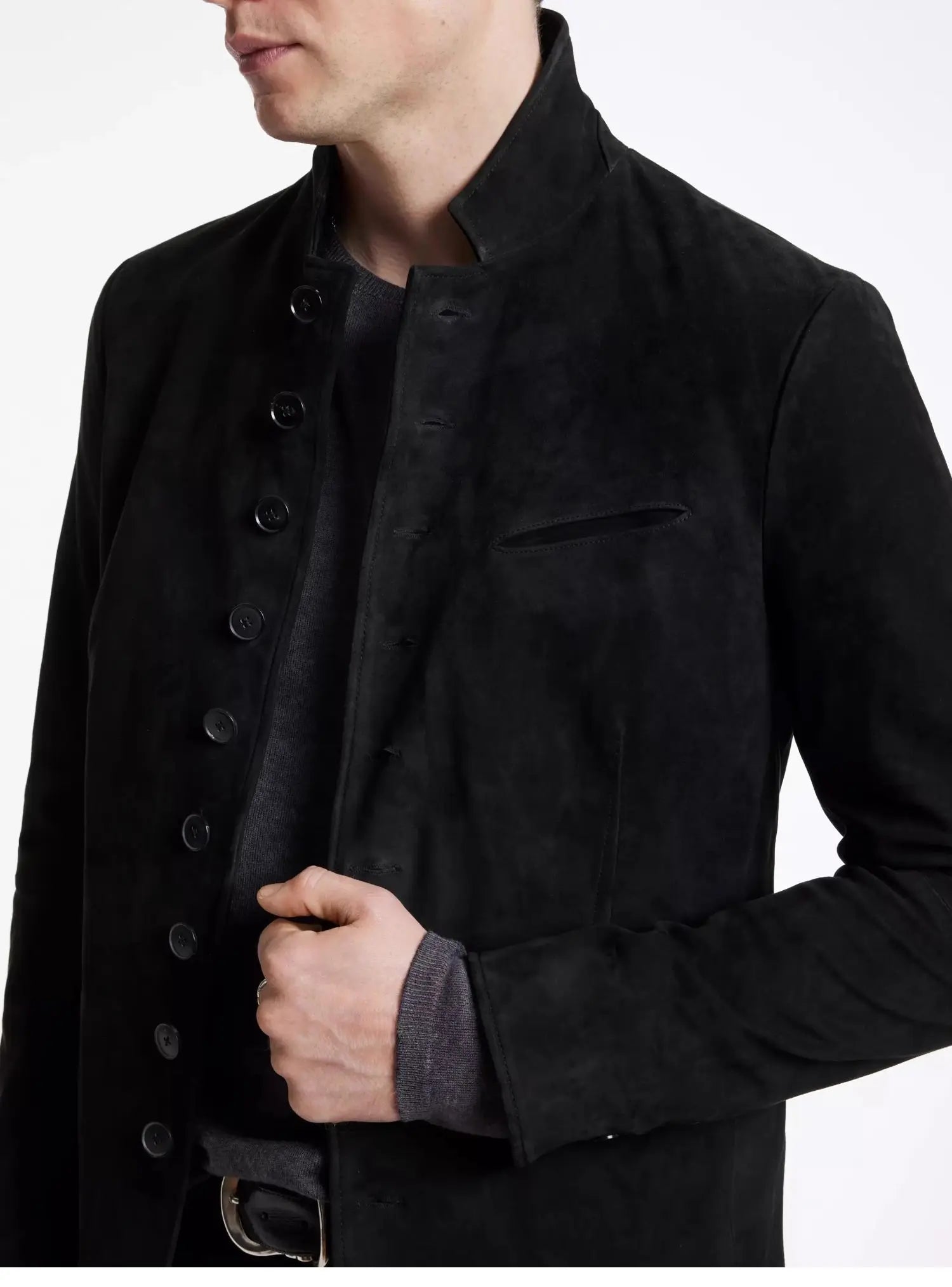 Styling collar edge cuffs multi-button leather suit men's goat suede leather jacket
