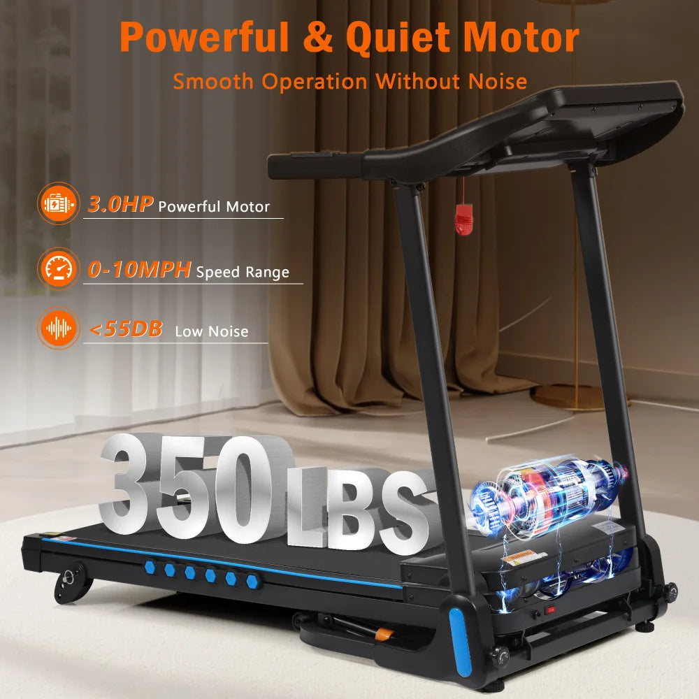 Foldable Incline Treadmill 3.0HP 350lbs Capacity Auto-Folding 10MPH Bluetooth USB/Type-C Charging Sports Equipment for Home Use