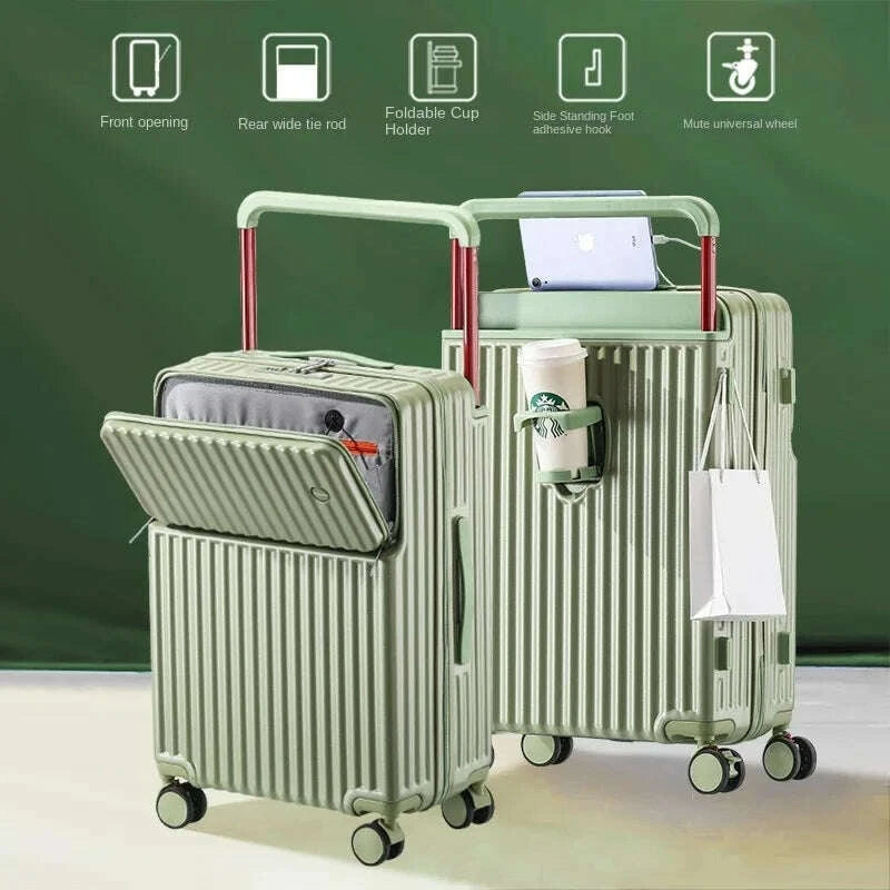 KIMLUD, Aluminum Framed Front Open Suitcase Carry-on Bag Wide Handle Luggage Multifunctional 20/28-inch Impact Resistant Travel Bag, KIMLUD Womens Clothes