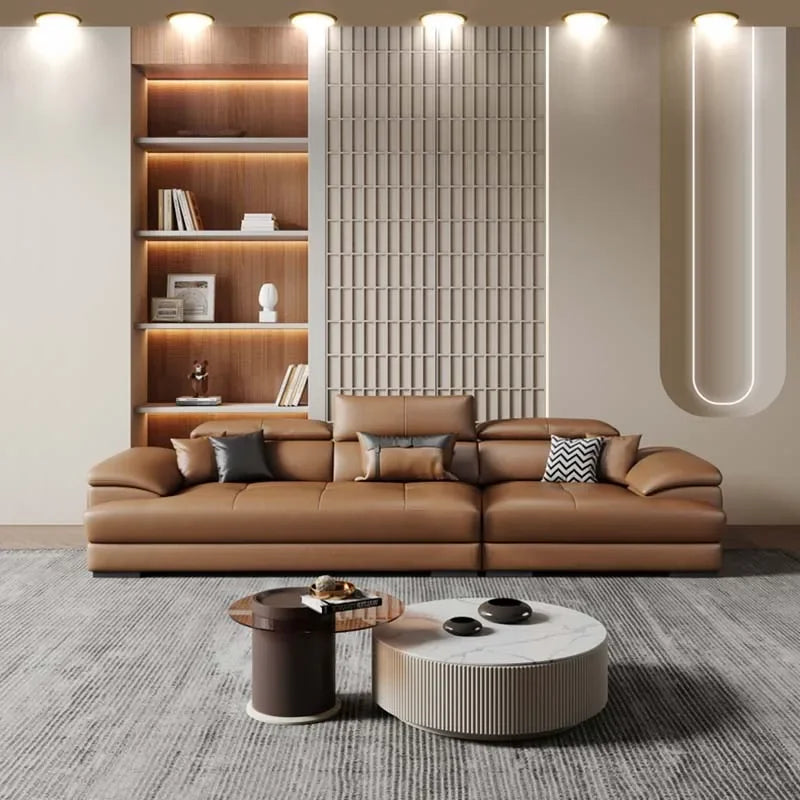 Genuine Leather Sectional Sofa Modular Corner — Camel Tan | KIMLUD