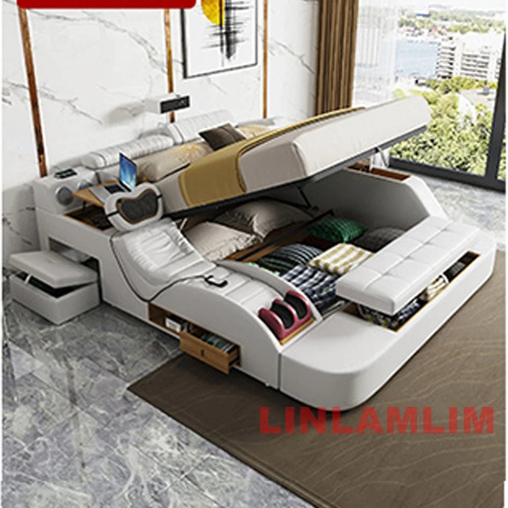 Linlamlim Modern MULTIFUNCTIONAL Tech SMART BED 2 People | FUTURISTIC FURNITURE | Ultimate Massage Tatami Genuine Leather Beds