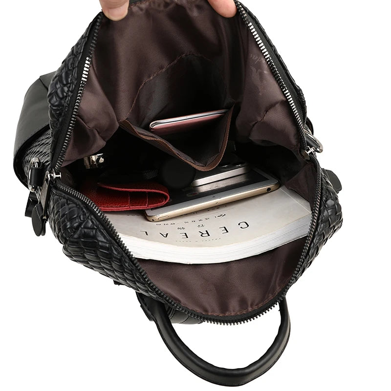 Leather Backpack Softback Large Capacity — Black | KIMLUD