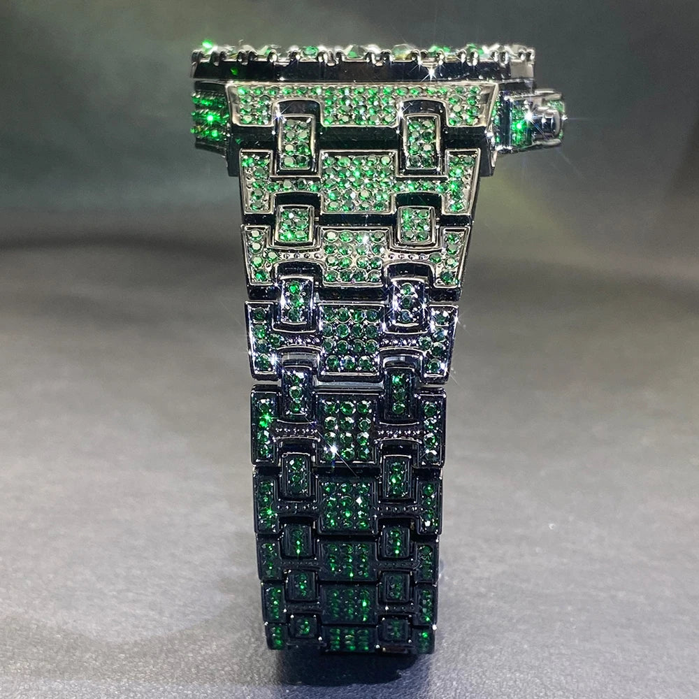 Wristwatch Full Diamond Alloy Case Green Dial | KIMLUD