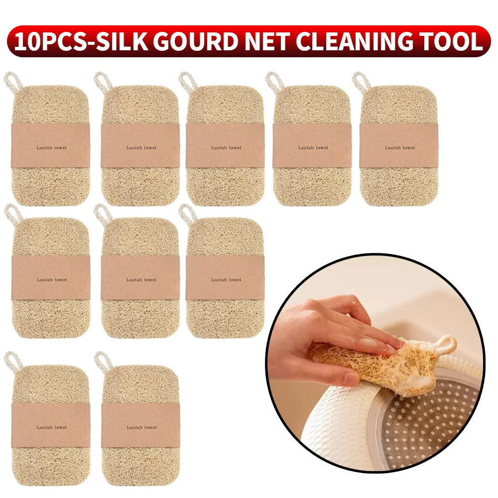 10PCS/5PCS/1PC - Double layer natural loofah sponge for kitchen cleaning, biodegradable, suitable for kitchen cleaning