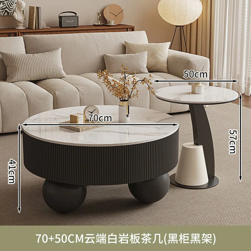 Minimalist Round Coffee Table With Storage Drawers — Ivory White | KIMLUD