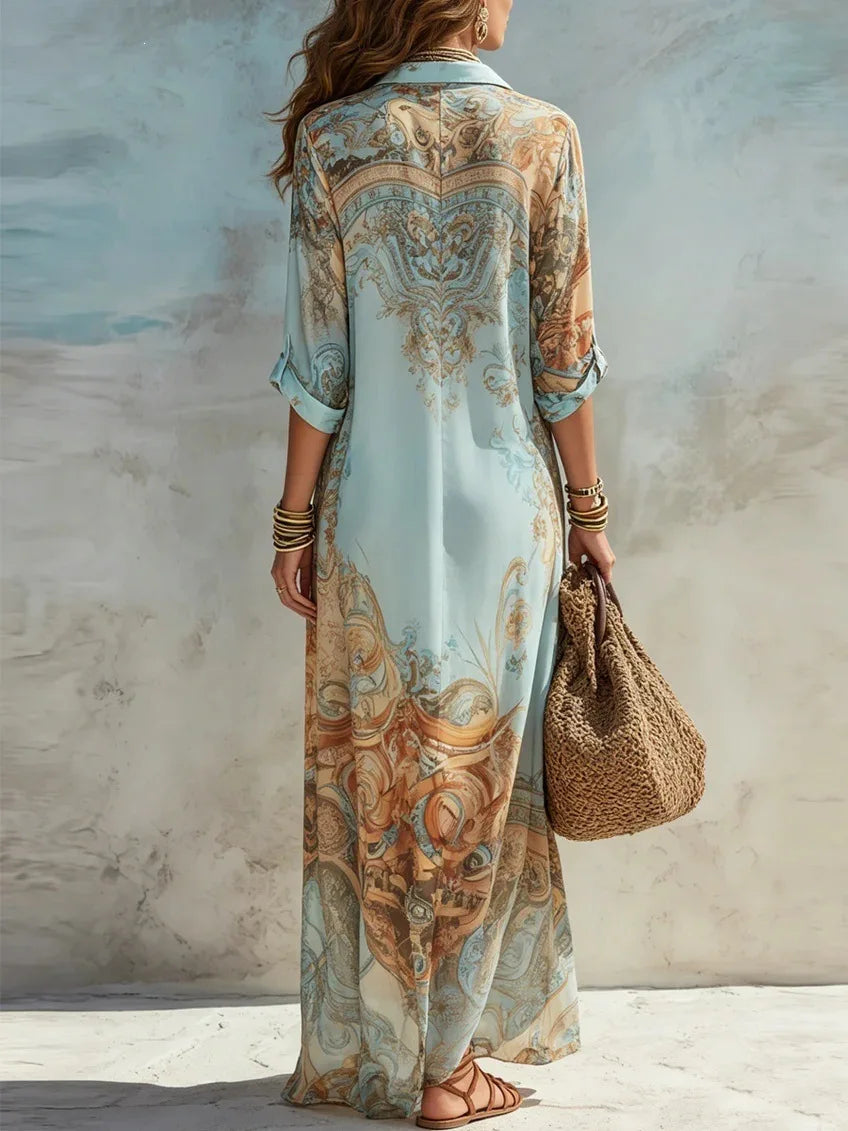 Polyester Chiffon Button-Front Shirt Dress — Ivory | KIMLUD