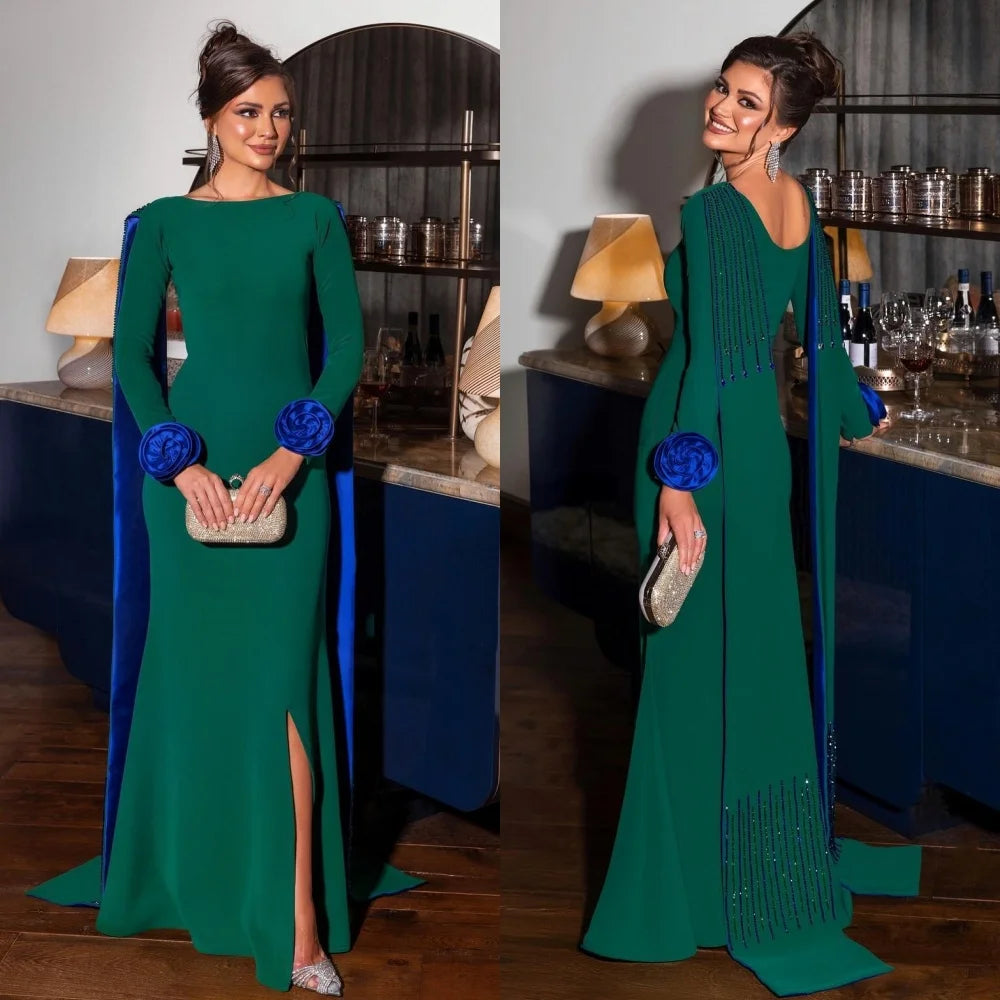 Customized Pastrol High Quality Jersey Handmade Flower Beading Sequined Mermaid Scoop Neck Long Dresses Bespoke Occasion Dresses