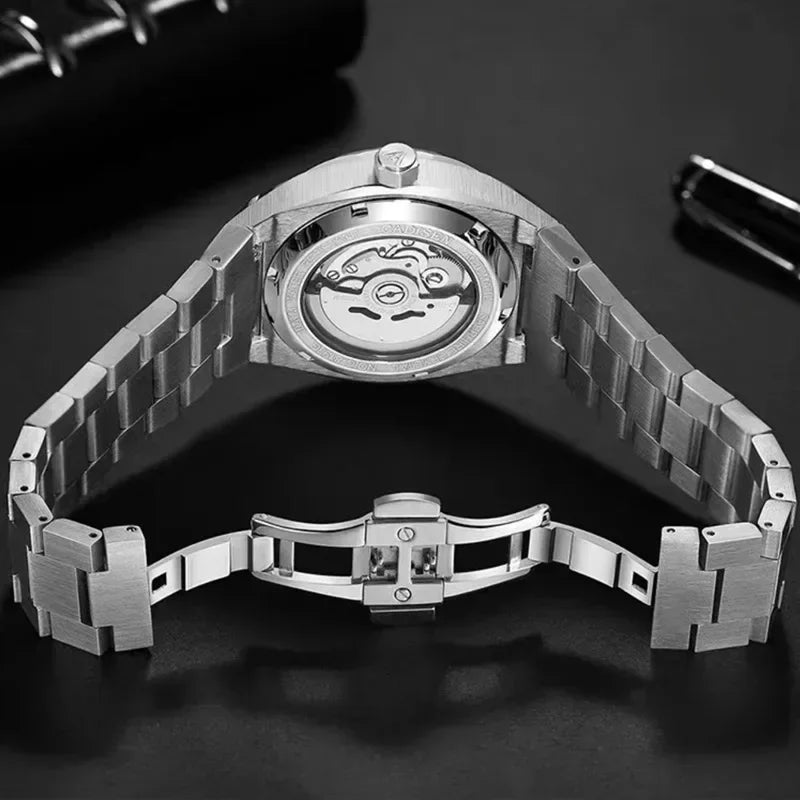 Men's Watch Men's Hollow Waterproof Luminous Calendar Double Butterfly Button Tiktok Luxury Watch Numberless Watch for Men