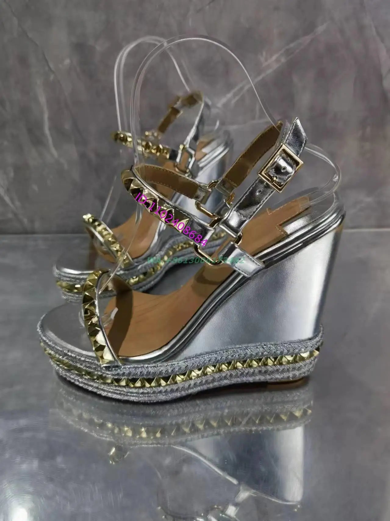 Metallic High Wedge Slingback Sandal — Silver | KIMLUD