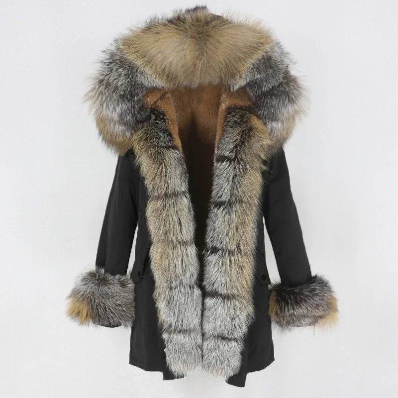 OFTBUY 2024 Fashion Winter Jacket Women Real Fur Coat Natural Real Fox Fur Collar Loose Long Parkas Big Fur Outerwear Detachable