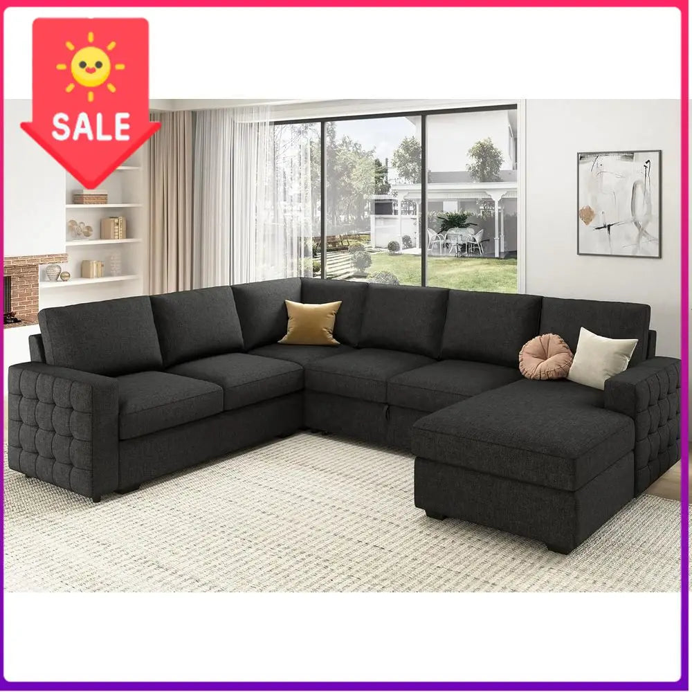BestsellerGray Sectional Sofa with Hidden Bed and Storage for Living Room
