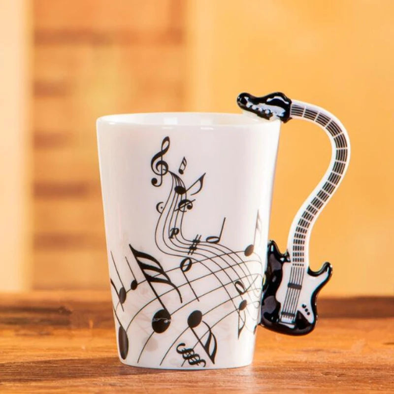 Ceramic Music Mug With Guitar Handle — White | KIMLUD