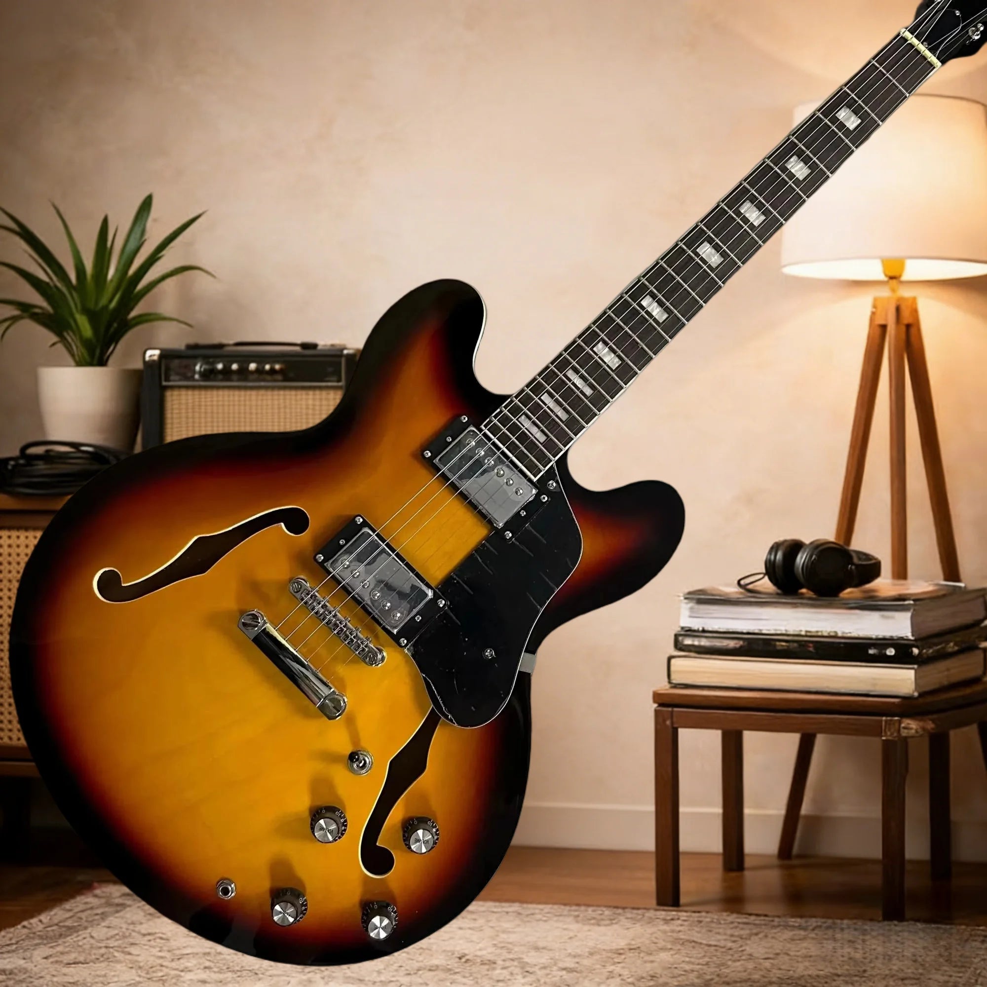 Maple-Body Electric Guitar Half-Hollow Design Sunset 335 With Rosewood Neck 22-Fret — Sunburst | KIMLUD