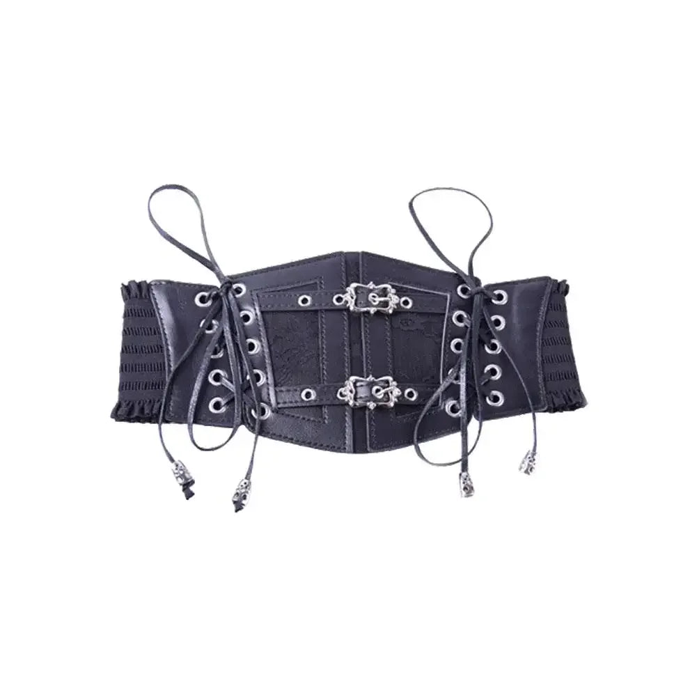 Retro Wide Belt PU Stretch Cummerbunds Belts — Brown White | KIMLUD