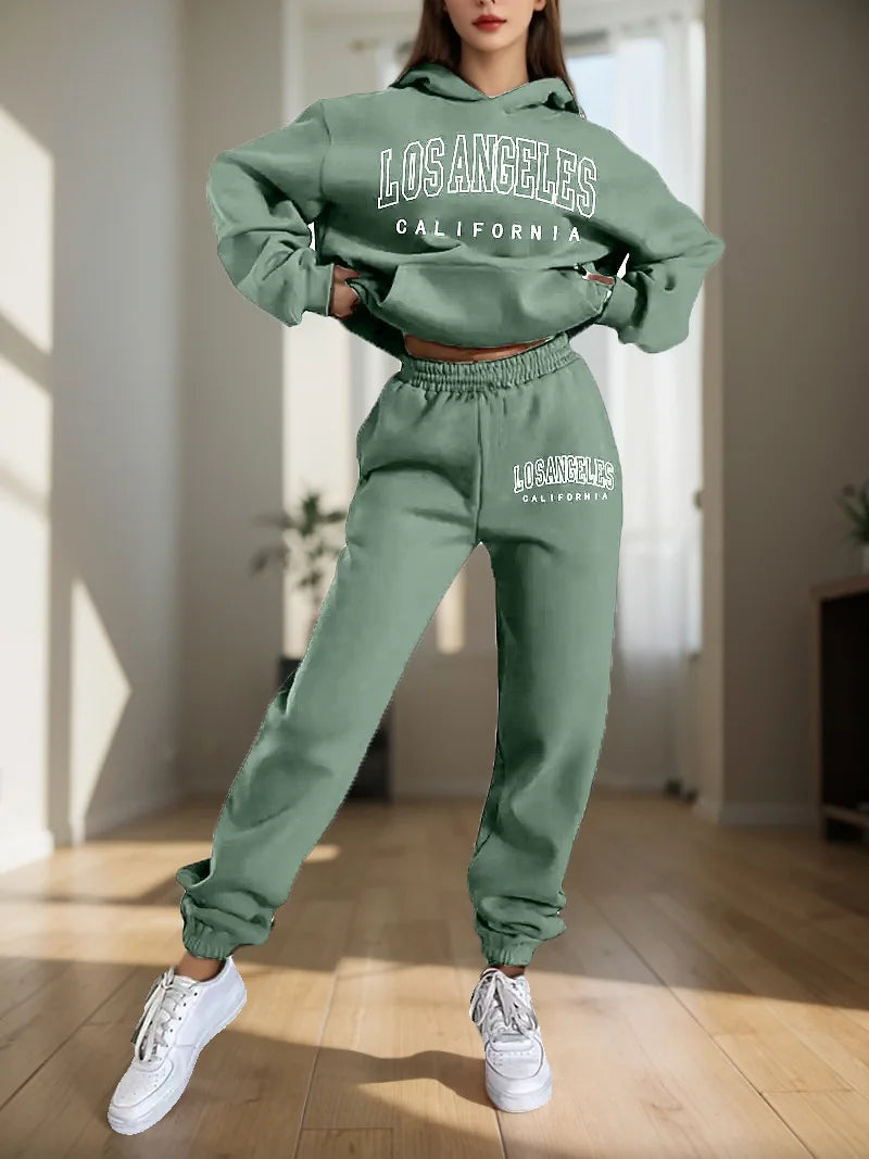 Two Piece Hoodie Set – Letter Print – Loose – Hooded | KIMLUD