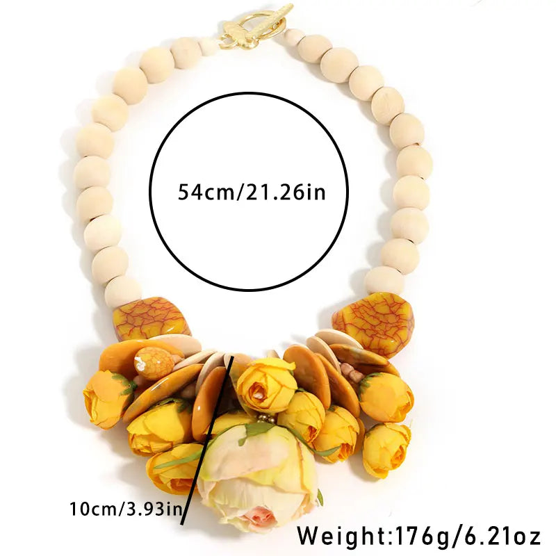 Statement Elegant Acrylic Floral Necklace — Gold | KIMLUD