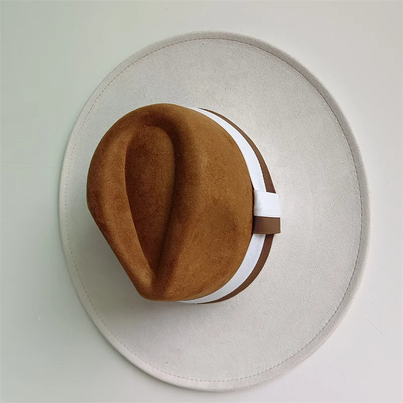 Suede Colorblock Wide-Brim Unisex Hat — Brown | KIMLUD
