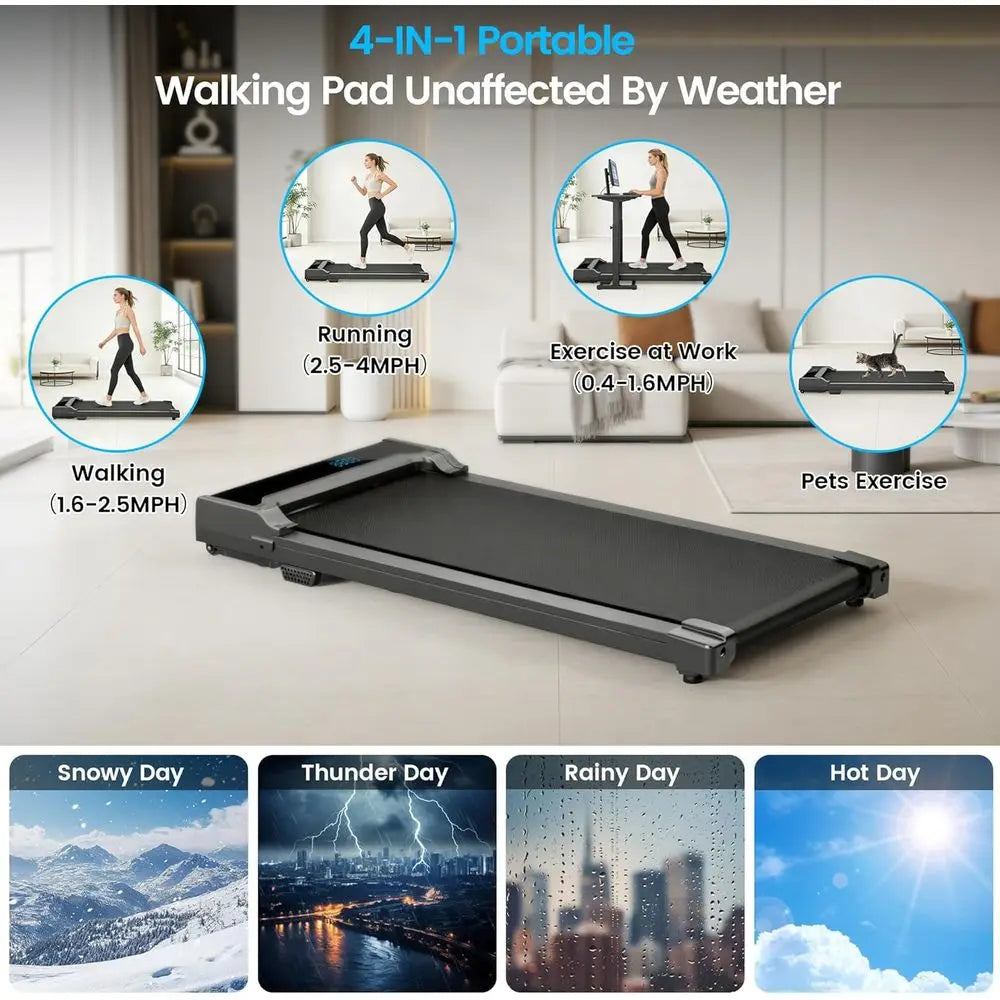 Sleek Steel Portable Treadmill Adjustable Speed, 220 Lbs Capacity, For Home Use — Black | KIMLUD