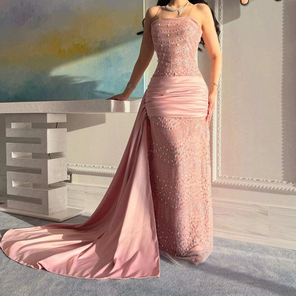 A-Line Evening Dress – Floral Sequin Off-Shoulder – Taffeta – Pink | KIMLUD