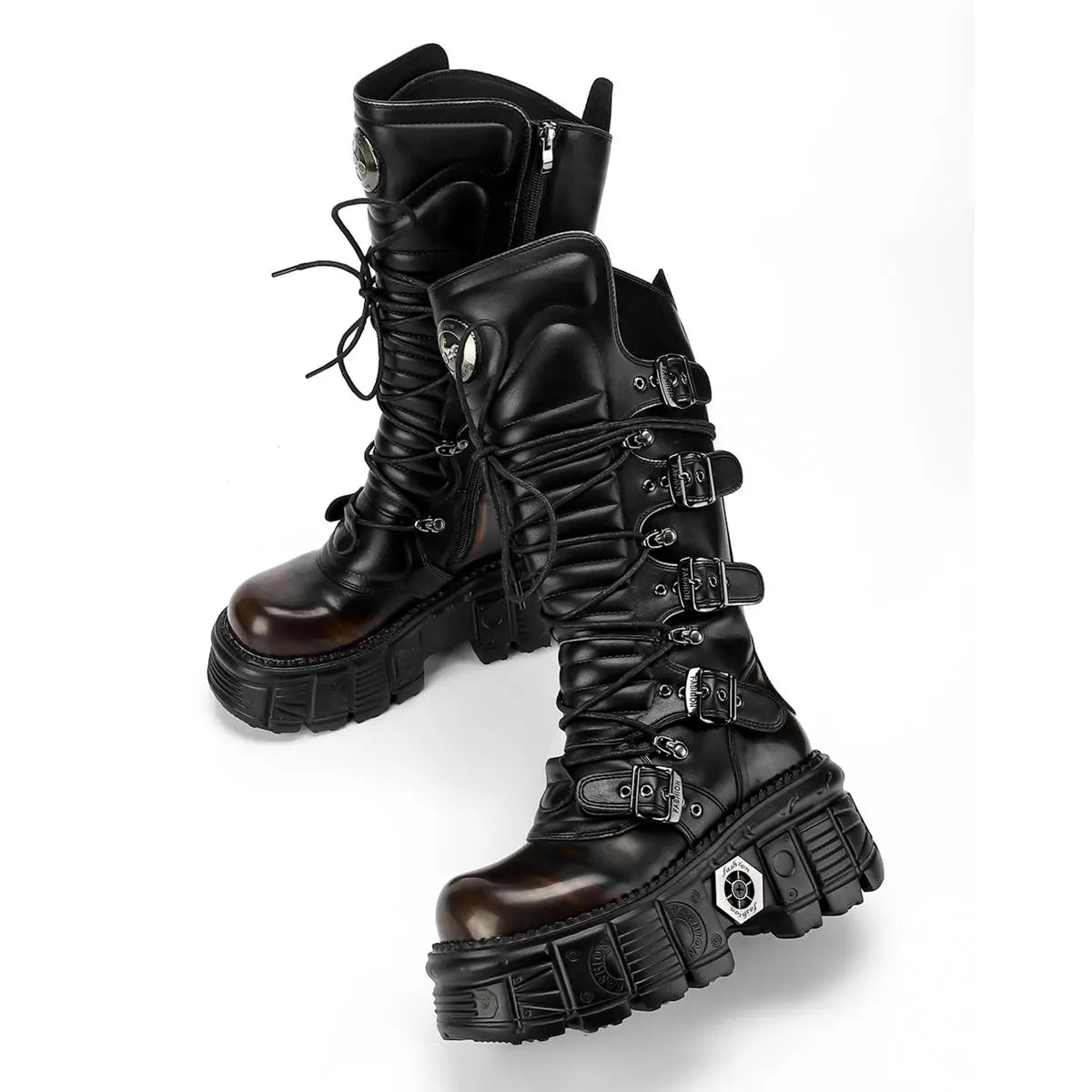 2024 High Spanish Locomotive Dark Punk Medium Tube Metal Thick Rock Men and Women The Same Style Platform Heels Boots