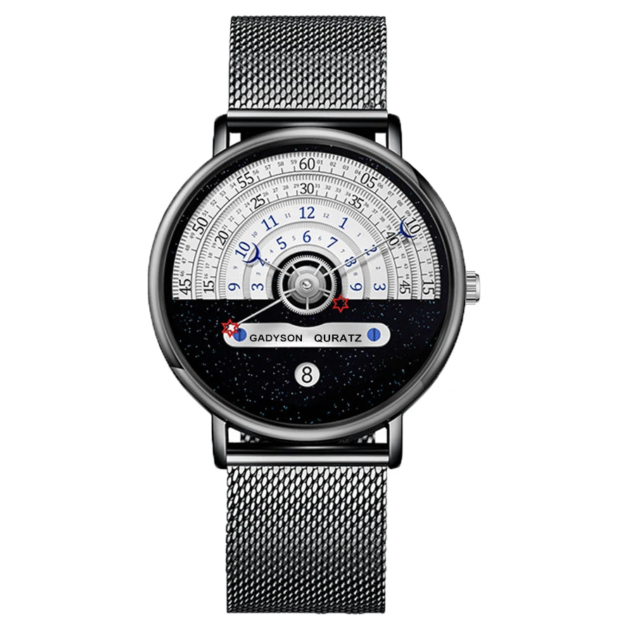 Unique Business Men Watch Fashion Auto Date Stainless Steel Strap Quartz Wristwatch Man Gifts For Him Calendar Clock