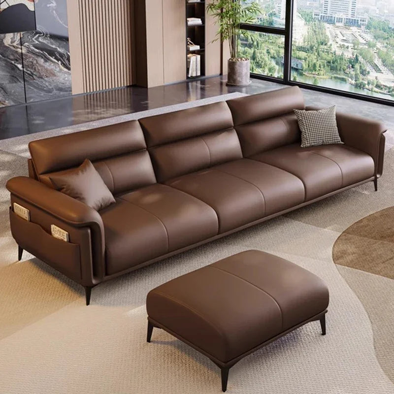 Leather Sofa Modern Nordic Minimalist Recliner — Brown | KIMLUD